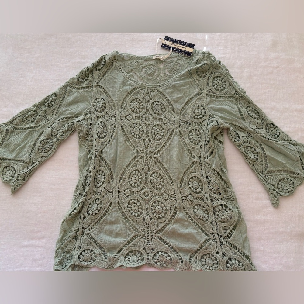 Ultra Pink Lace Blouse in Soft Green